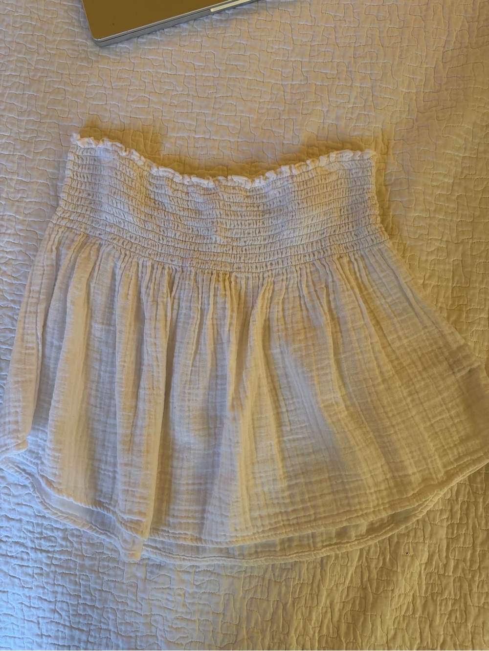 White Smocked Waist Gauze Mini Skirt